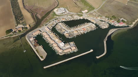 Global-aerial-view-of-the-largest-shellfish-harbor-in-France-Mourre-Blanc